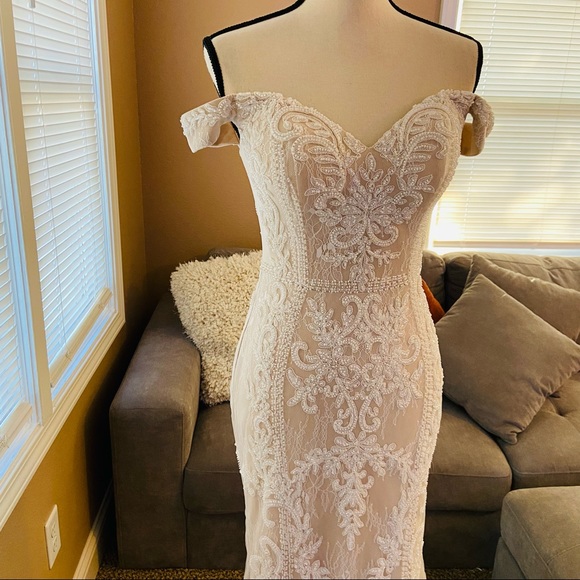 NWOT Lulus Promised Love White Beaded Lace Off-the-Shoulder Maxi Dress - Picture 9 of 16